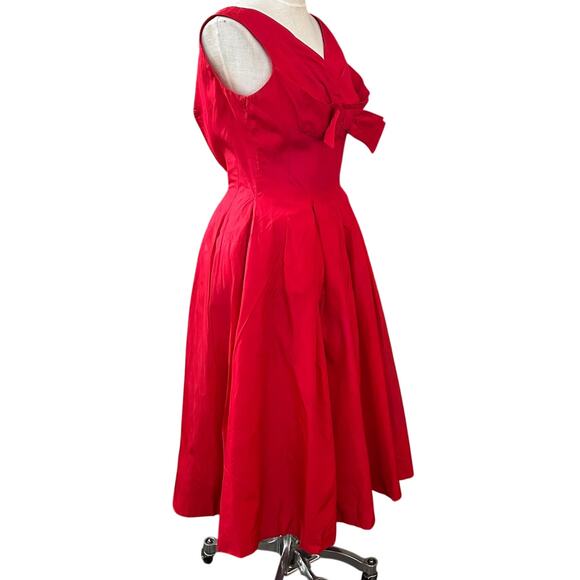 1950s Jonny Herbert Couture Red Taffeta Party Dress XS Rockabilly Pin Up Vtg - Picture 4 of 16
